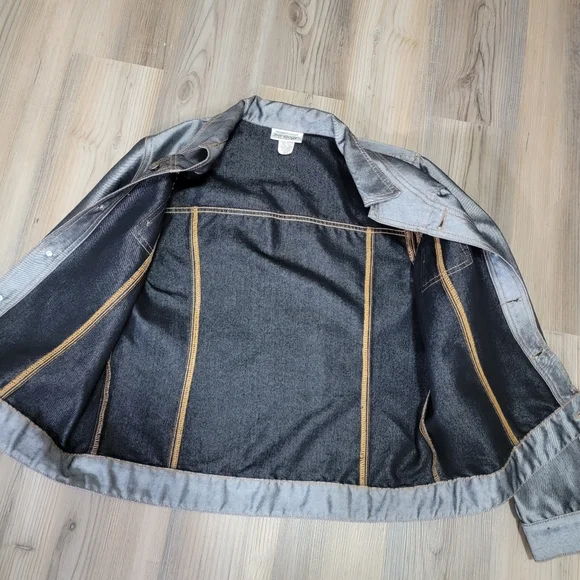 VINTAGE 80s Newport News Jeanology Denim Jean Jacket Metallic over Denim Size L - Picture 5 of 7